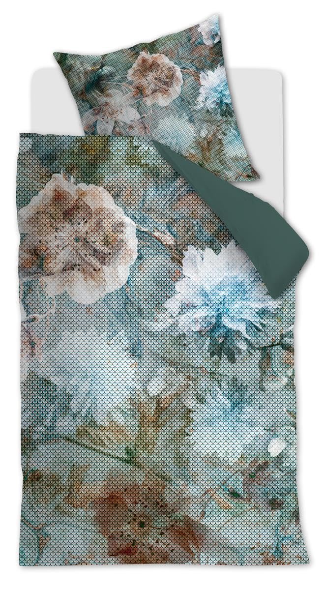 Beddinghouse Baumwollsatin-Bettwäsche-Garnitur Erode Farbe Blau Grün, Größe 155x220cm+80x80