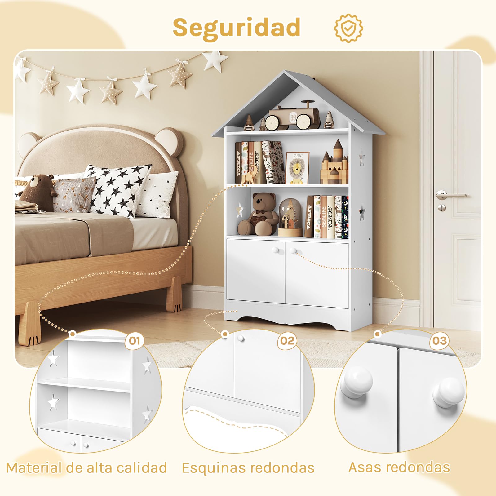 WOLTU Librería Infantil para Niños con 3 Estanterías Abiertos, Librero Organizador Multiusos, Estante para Dormitorio Blanca