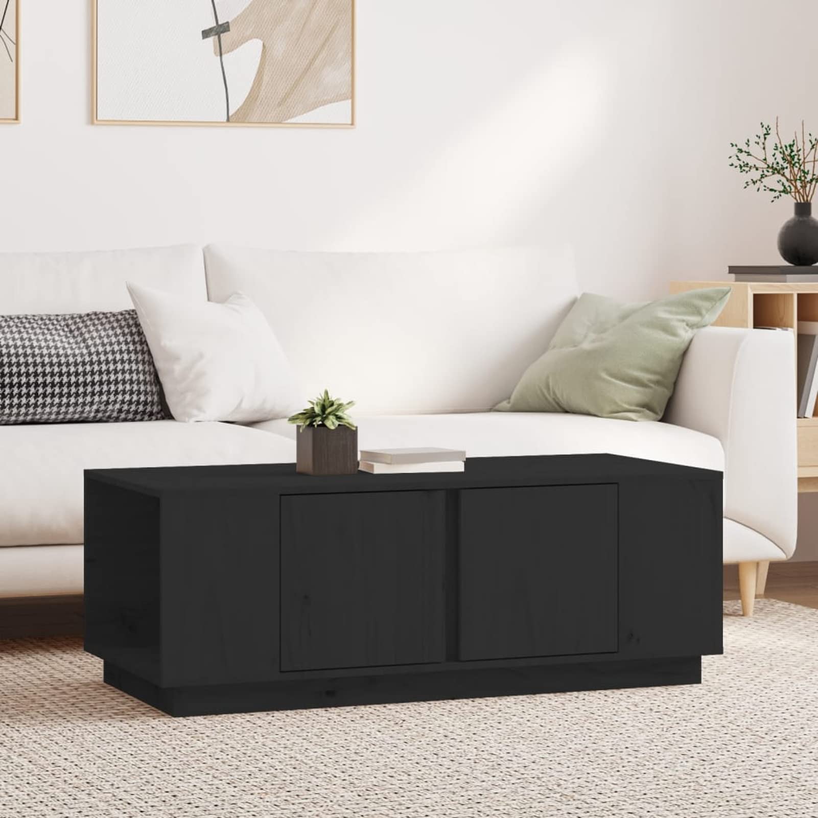 Table de salon noire 110x50x40 cm Homgoday en bois de pin massif