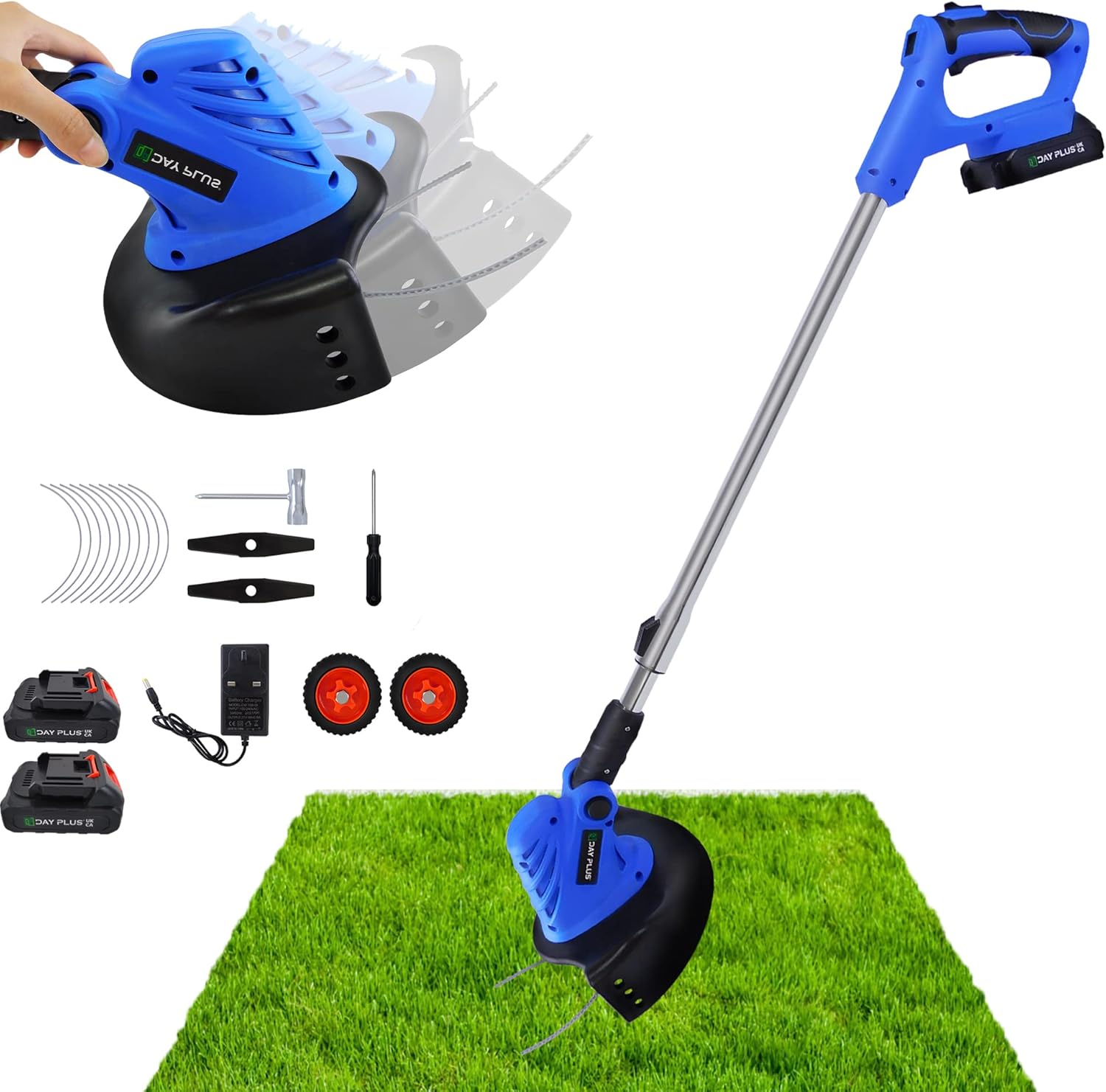 21V Electric Grass Trimmer Strimmers, Battery(2 pcs) Powered Heavy Duty ...