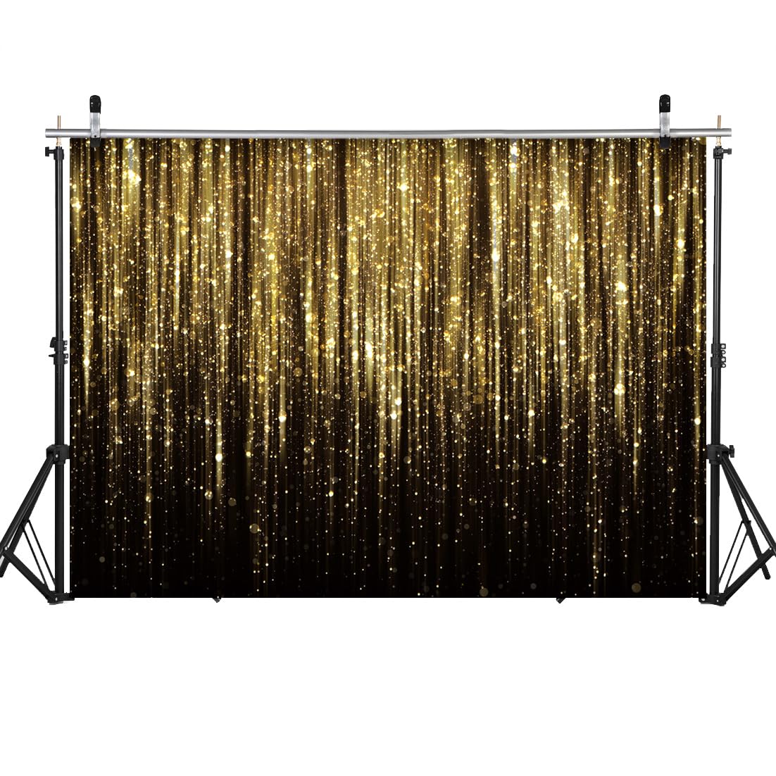 Telón de fondo dorado negro y dorado con purpurina, telón de fondo dorado con serpentinas doradas, telón de fondo dorado Bokeh 7 x 5 pies FW53
