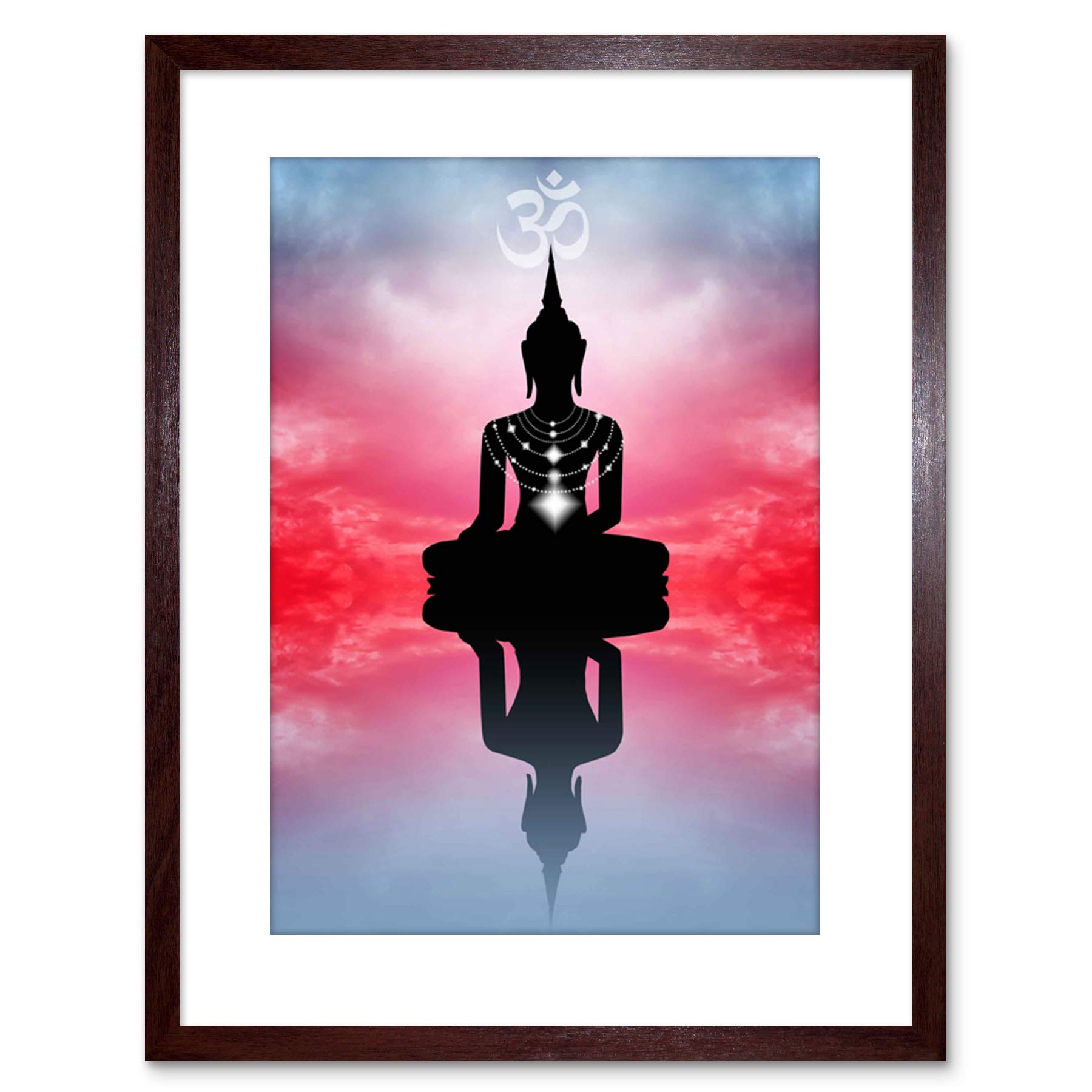 Wee Blue Coo Painting Illustration Buddhist Yoga Meditation Lotus Framed Wall Art Print