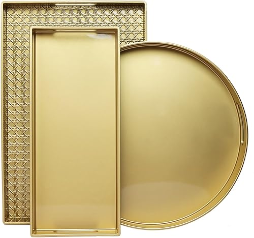 Miniatura 3 de Bandeja decorativa redonda dorada con asas, bandeja de café elegante de 13 pulgadas para sala de estar otomana, baño, al aire libre, desayuno