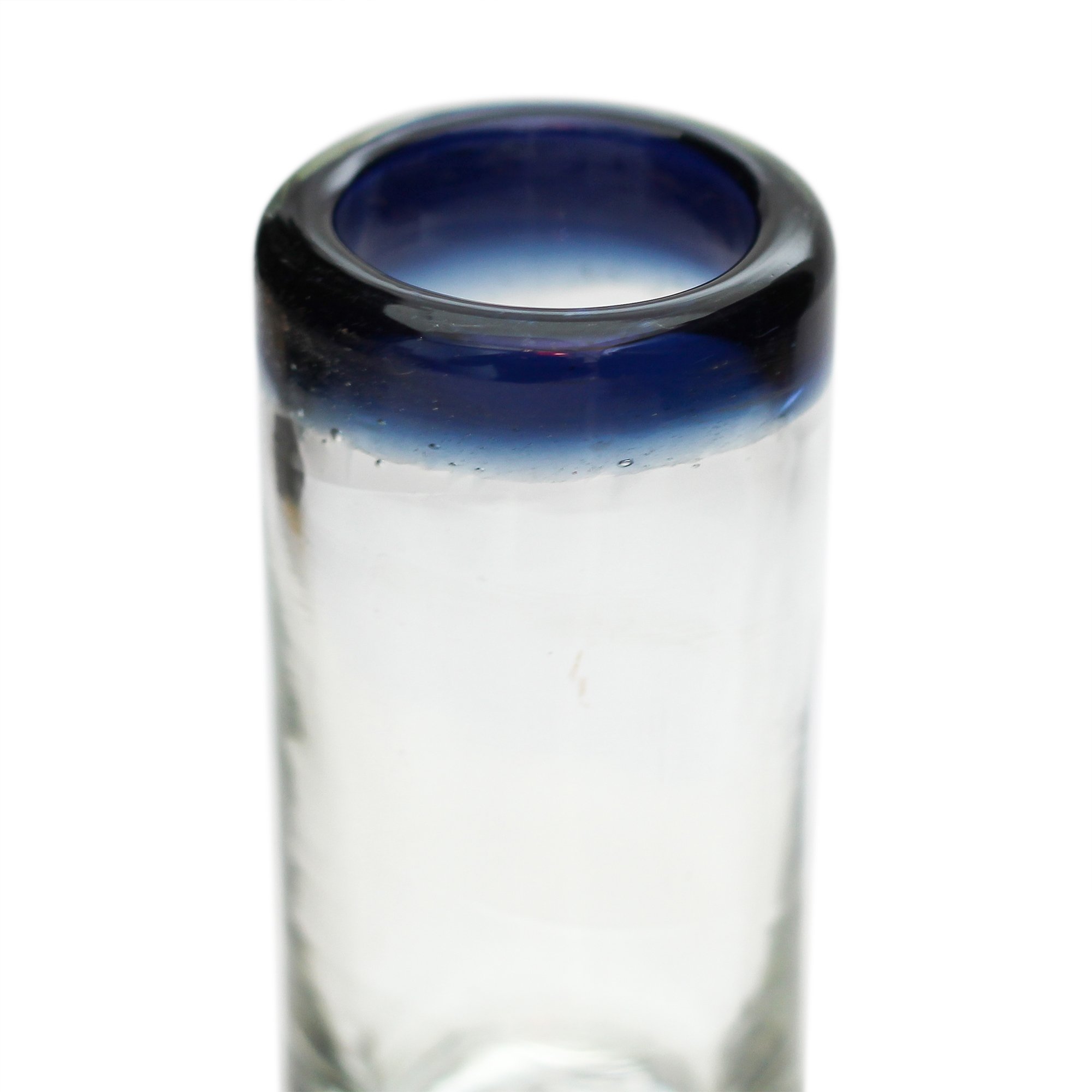 Tumia LAC Verre à Shot ou à Téquila Artisanal - Verre recyclé - Bordure Bleue - par 6 pièces