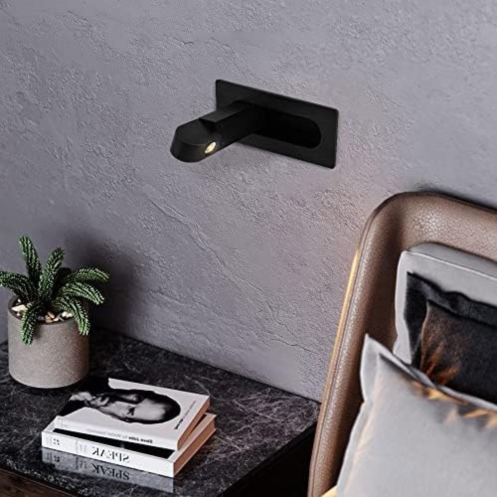 Genérico Aplique De Pared Led Empotrable con Foco Giratorio Ajustable | Lámpara De Lectura Con Foco De 3 W, Luz Nocturna Multiángulo (Nero-3000k)
