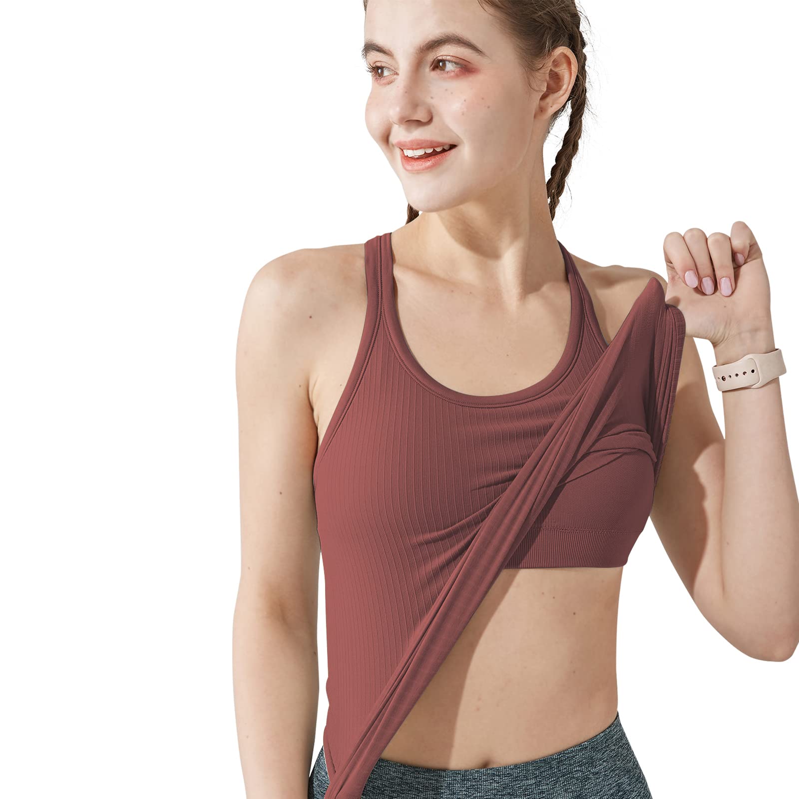 sphinx cat Womens Ribbed Workout Crop Tops with Built in Bra Yoga Racerback Tank Top Slim Fit