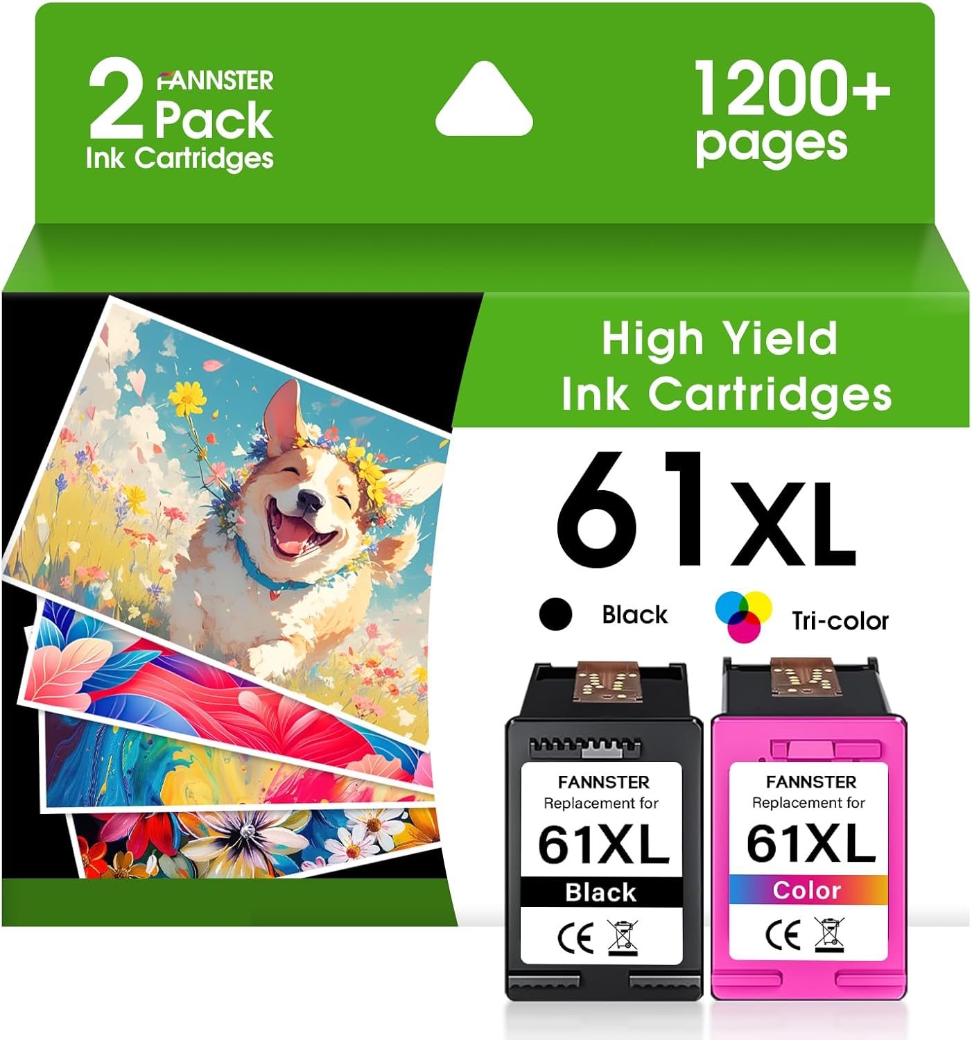 61XL 61 XL Ink Cartridges High Yield Replacement for HP Ink 61 61 XL 61XL for Envy 4500 4501 4502 5530 Deskjet 1000 1010 1050 1510 2510 2540 3000 Officejet 2620 4630 Printer (1 Black,1 Color)