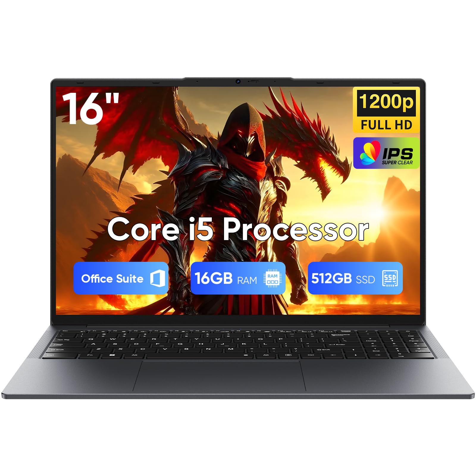 EYY 16" Laptop Computer Intel Core i5 Processor, Win 11 Pro Laptop 16GB RAM 512GB SSD, 1920 x 1200 FHD 16:10 Display, Office Suite Notebook with