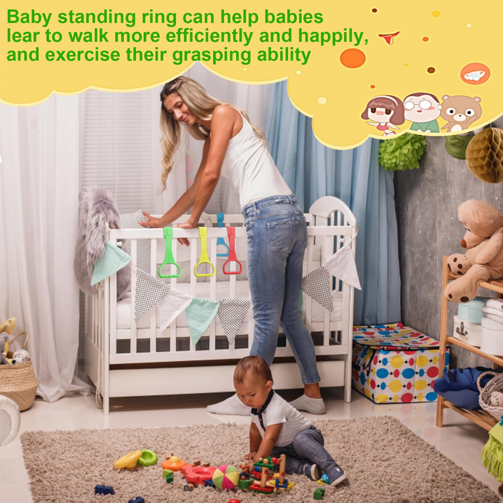 4 Anelli Per Lettino Bambini - Multicolore, Per Tirare Su E Giocare In Sicurezza - Foto 8