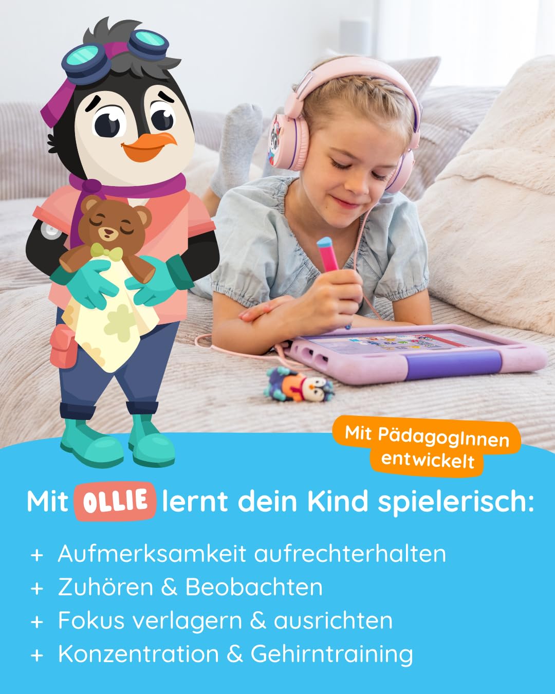 Edurino Figur Ollie Aufmerksamkeit & Konzentration ab 4 Jahren inkl. App | Innovatives und digitales Lernspiel | Aufmerksamkeit aufrechterhalten | Zuhören & Beobachten | Konzentration & Gehirntraining