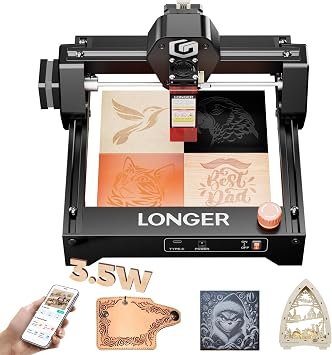 Longer Ray5 3.5W Mini Laser Engraver, DIY CNC Engraving, 12000 mm/min High-Speed, 0.04mm Precision, 140 130mm Working Area, Safe for Home & Beginners