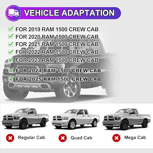 Miniatura 2 de NIXON OFFROAD Estribos laterales compatibles con Dodge Ram 1500 Crew Cab 2019, 2020, 2021, 2022, 2023, 2019, 2020, 2023, escalón lateral de 4