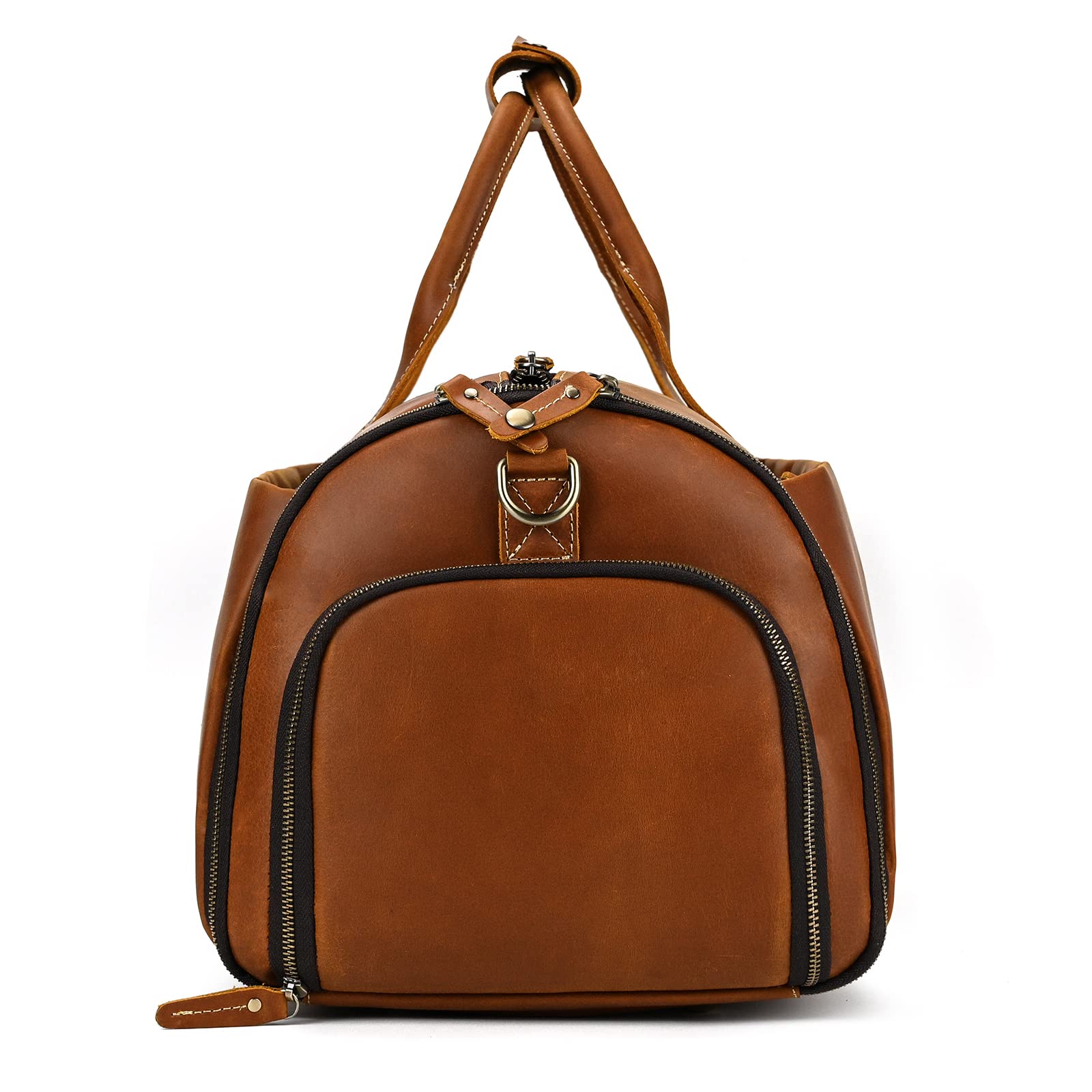 Anzugsack, Reisetasche Herren Echt Leder, Weekender Kleidersack 2 in 1 Garment Bag Mit Schuhfach, Sporttasche für Herren, Hellbraun