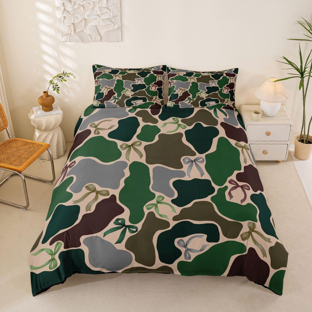 Homewish Zielona moro King poszewka na kołdrę vintage kokarda kamuflaż zestaw pościeli nowoczesny modny muszka wstążka poszwa na kołdrę styl wojskowy wystrój kabiny zestawy łóżek