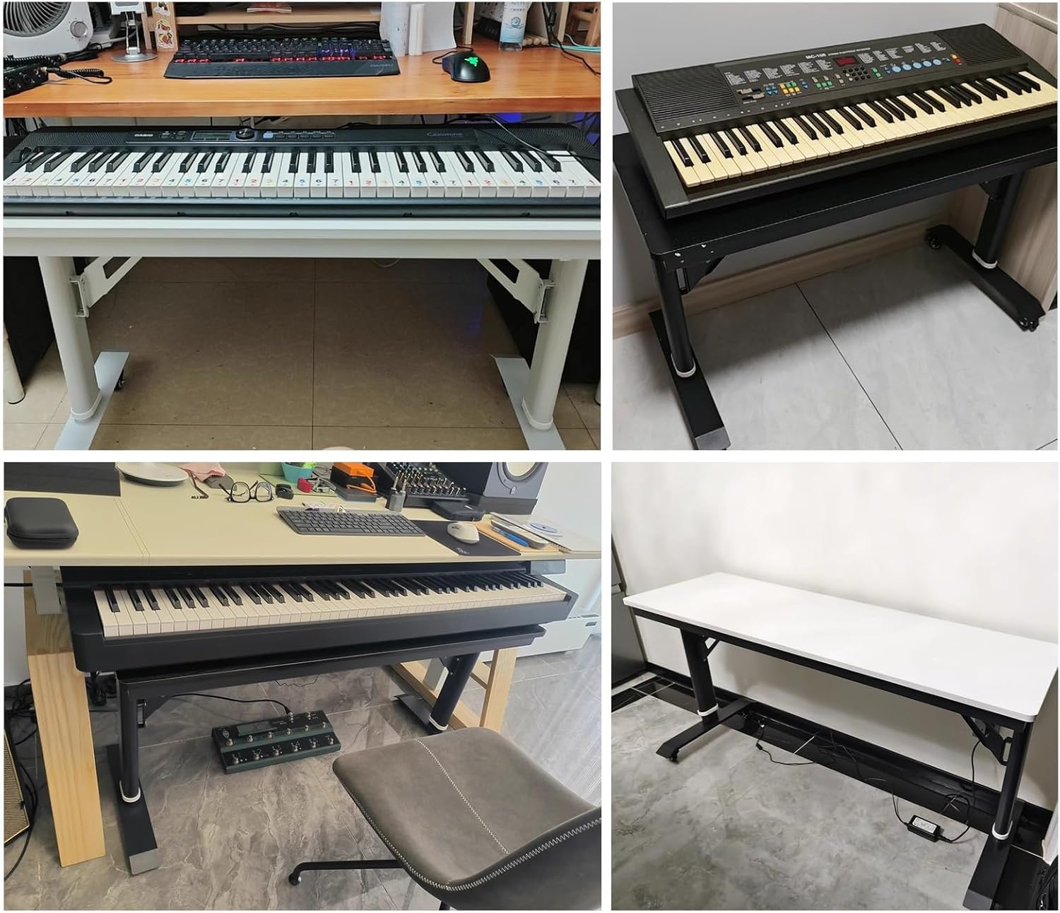 ZIMGOD Adjustable Piano Keyboard Stand with Wheels, Heavy Duty Electric Piano Riser Holder for 54 61 76 Keys, Particleboard & Metal Keyboard Support Table(Black+White,120cm (47 1/4"))