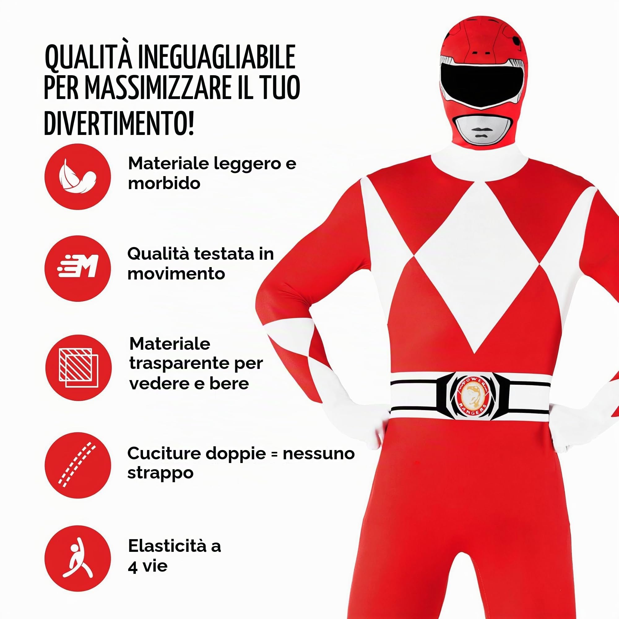 Morphsuits Costume Power Ranger Adulto, Vestito Power Ranger Adulto, Power Rangers Costume Adulto Rosa, Power Ranger Costume Adulto, Rosa | Tuta Integrale con Maschera & Guanti, Design Bianco, Chiusura con Zip, Perfetto per Halloween, Ideale per il Cospla