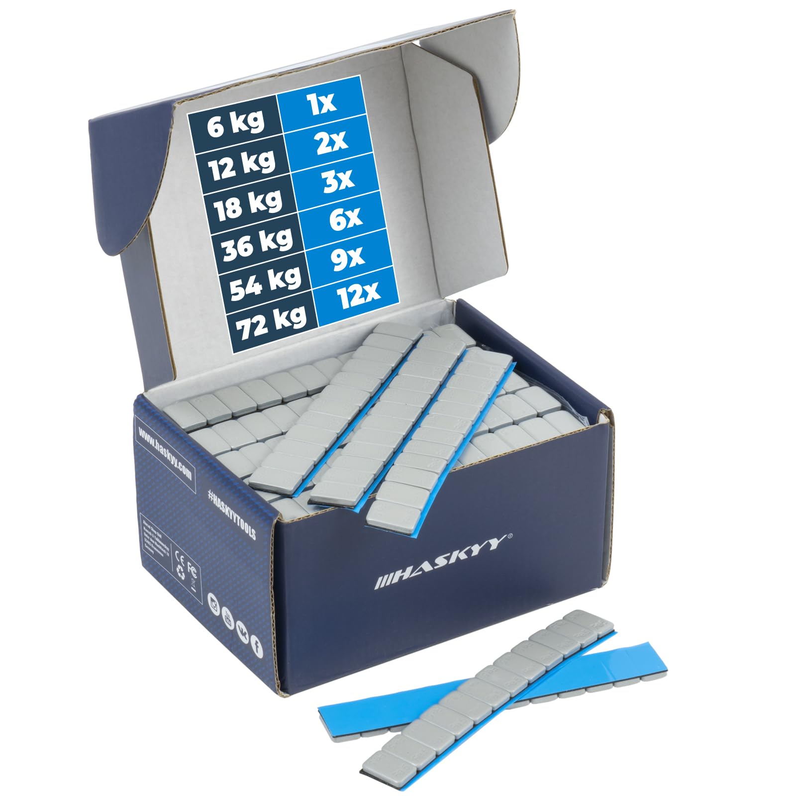 HASKYY Klebegewichte Kleberiegel Auswuchtgewichte 12x5g Silber - Auswahl - FE verzinkt mit Kunststoffbeschichtung (18.0, Kilogramm)