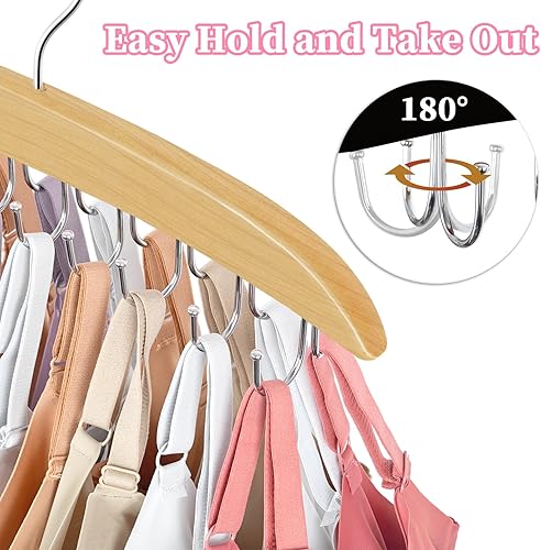 Miniatura 9 de Colgador de brasier para armario, organizador de brasieres giratorio de 360 que ahorra espacio con 20 ganchos de metal plegables, organizador de