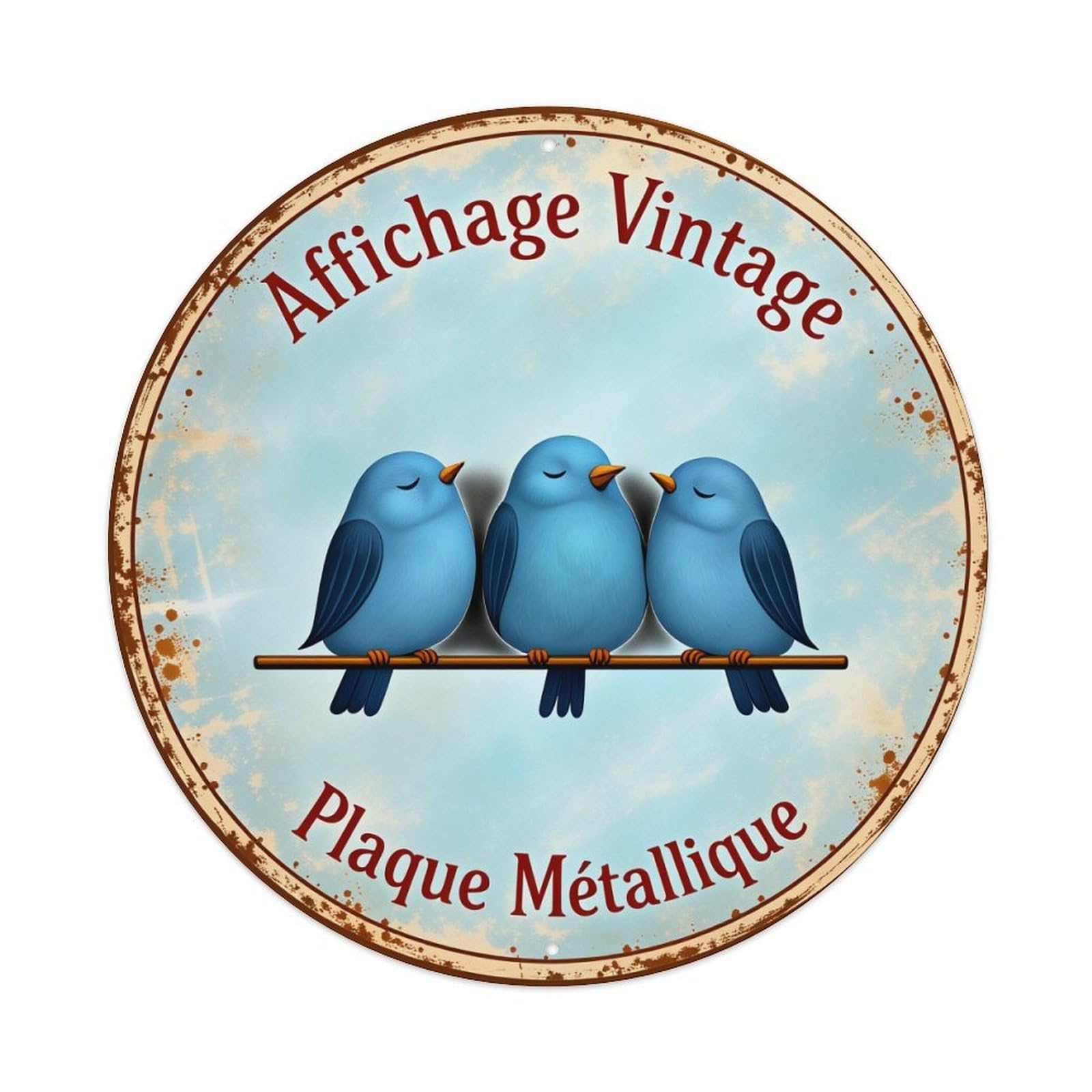 Blue Birds On Branch Sky Round Tin Sign Vintage Style Metal Sign Home Bar Garden Wall Plaque Decor Metal Poster 8x8 Inch