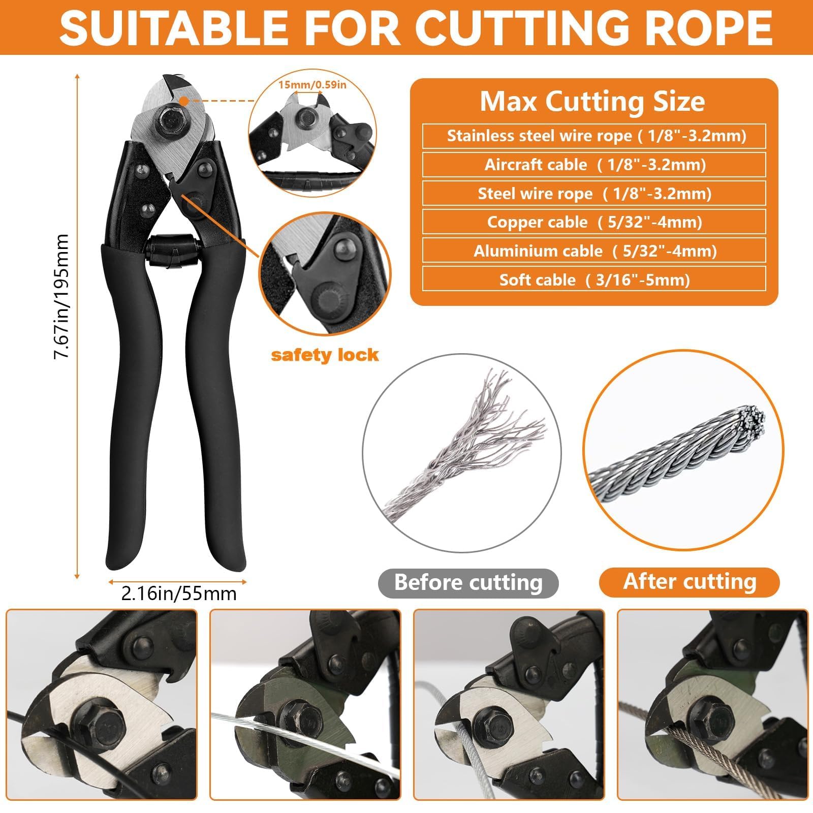 TooTaci Kit de Prensado para Cable de 3mm – Cable de Acero de 30M con Herramienta de Engaste y Cortador – Alambre Metálico para Enrejado, Tendedero, Luces Decorativas y Cortinas