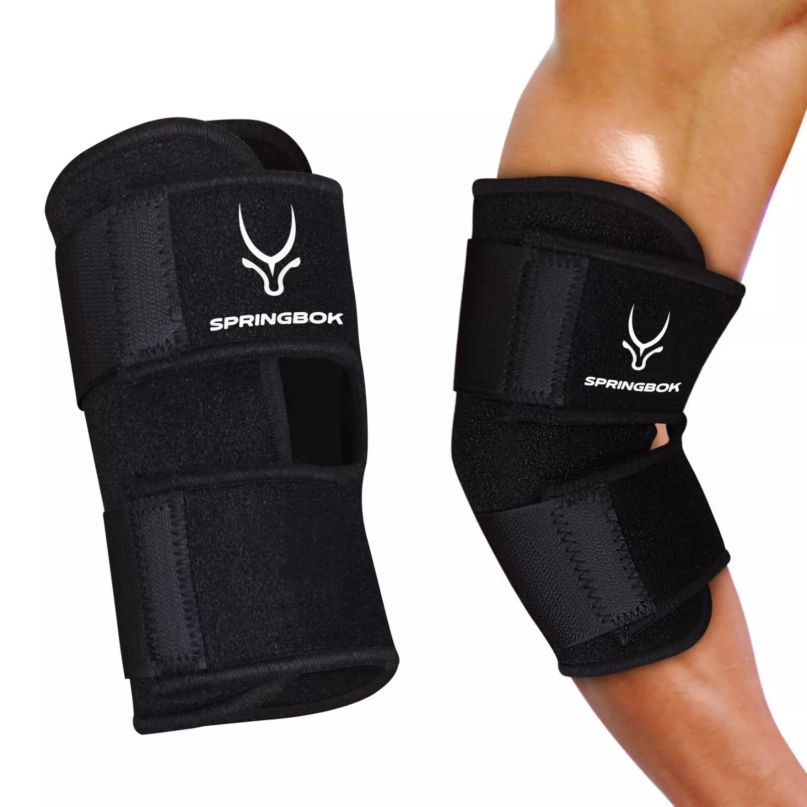 SPRINGBOK Neoprene Fabric Elbow Wrap for Gym | Pain Relief Elbow Band for Men & Women | Elbow Guard with Overlock Binding for Firm Grip | Arm Support for Elbow (Black_1 Piece)