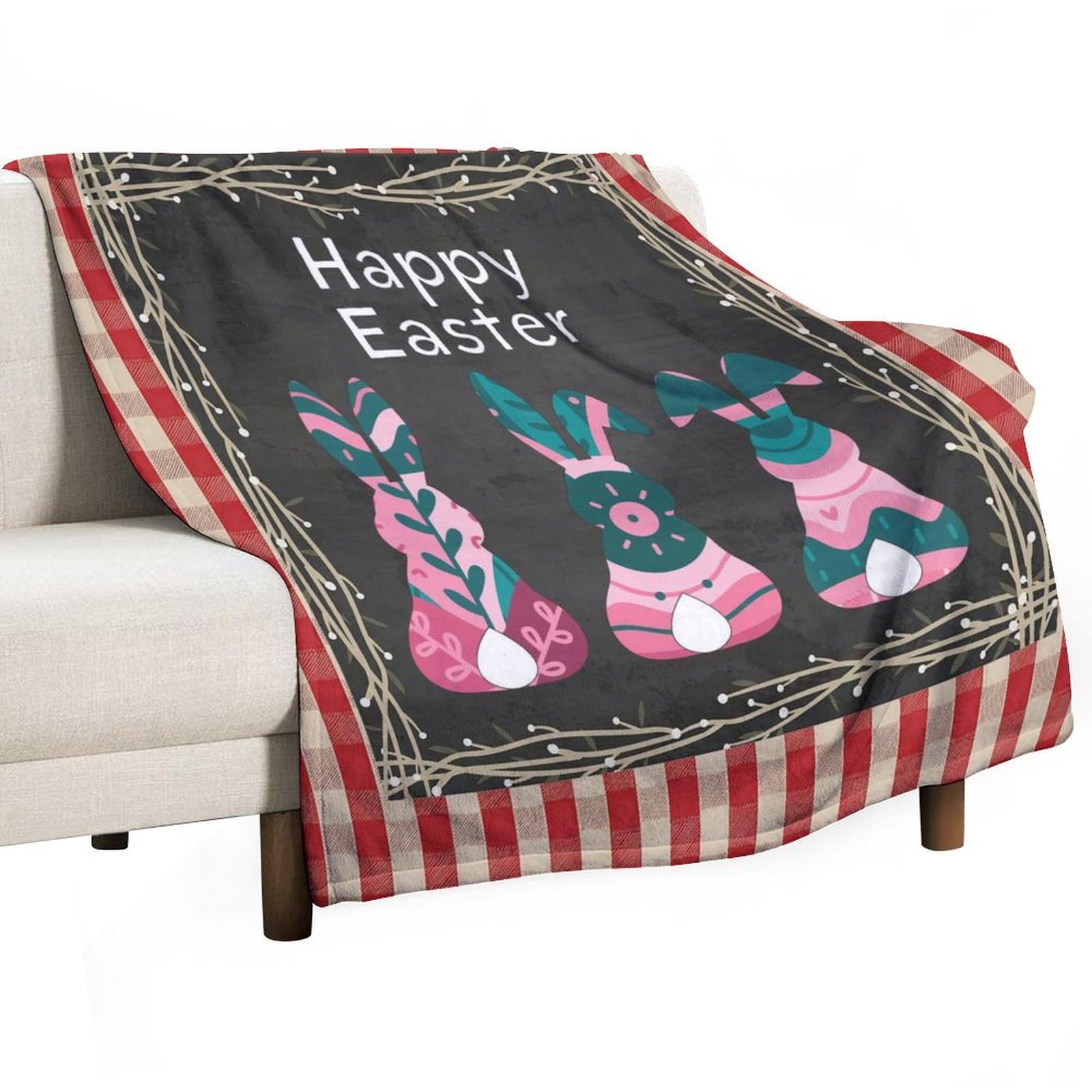 Parure de lit en polaire motif lapin de pâques grand format