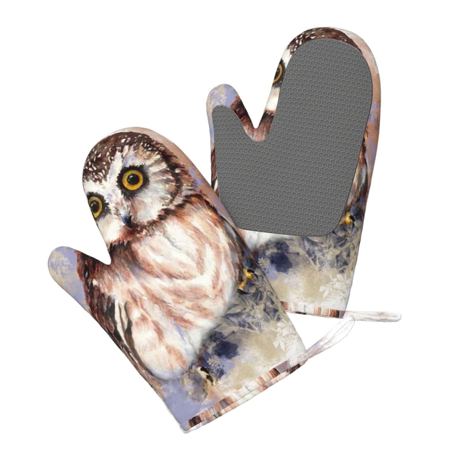Aqrjlpo Women's Owl Silicone Oven Mitts Set 2Pcs, Printed Heat Resistant Non-Slip Silicone Oven Gloves For Kitchen Cooking Baking Microwave