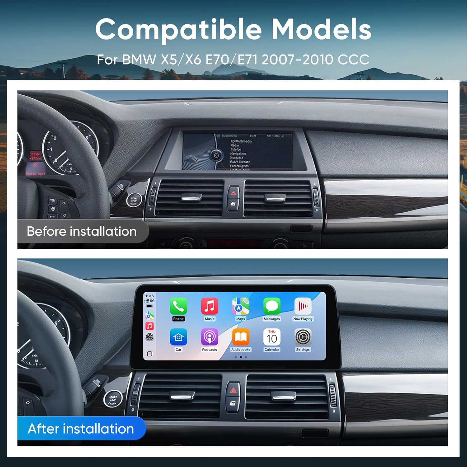 12.3 inch Touch Screen for BMW X5 X6 CIC E70 E71 (2011-2013) Wireless CarPlay Android Auto Upgrade Factory Car Radio Retain Original Amplifier Stereo Sound System