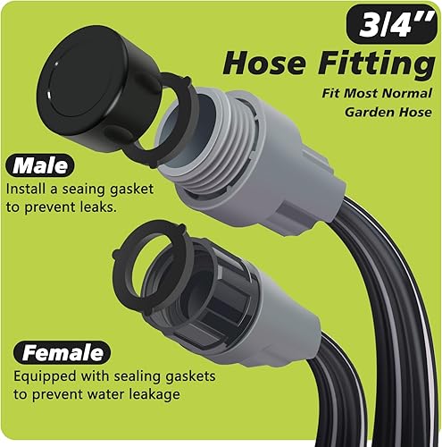 Miniatura 2 de Manguera de riego por aspersor de 25 pies, manguera de riego plana con agujeros, mangueras de riego de línea de goteo de ahorro de agua con grapas