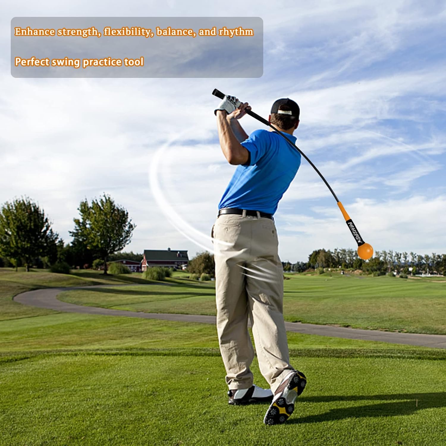 ASWKMOW Golf Swing Trainer Improve Strength Flexibility Balance and Tempo Golf Swing Trainer Aid Perfect for Your Chipping and Hitting Golf Swing Training Perfect Warm-Up Accessories orange 40"