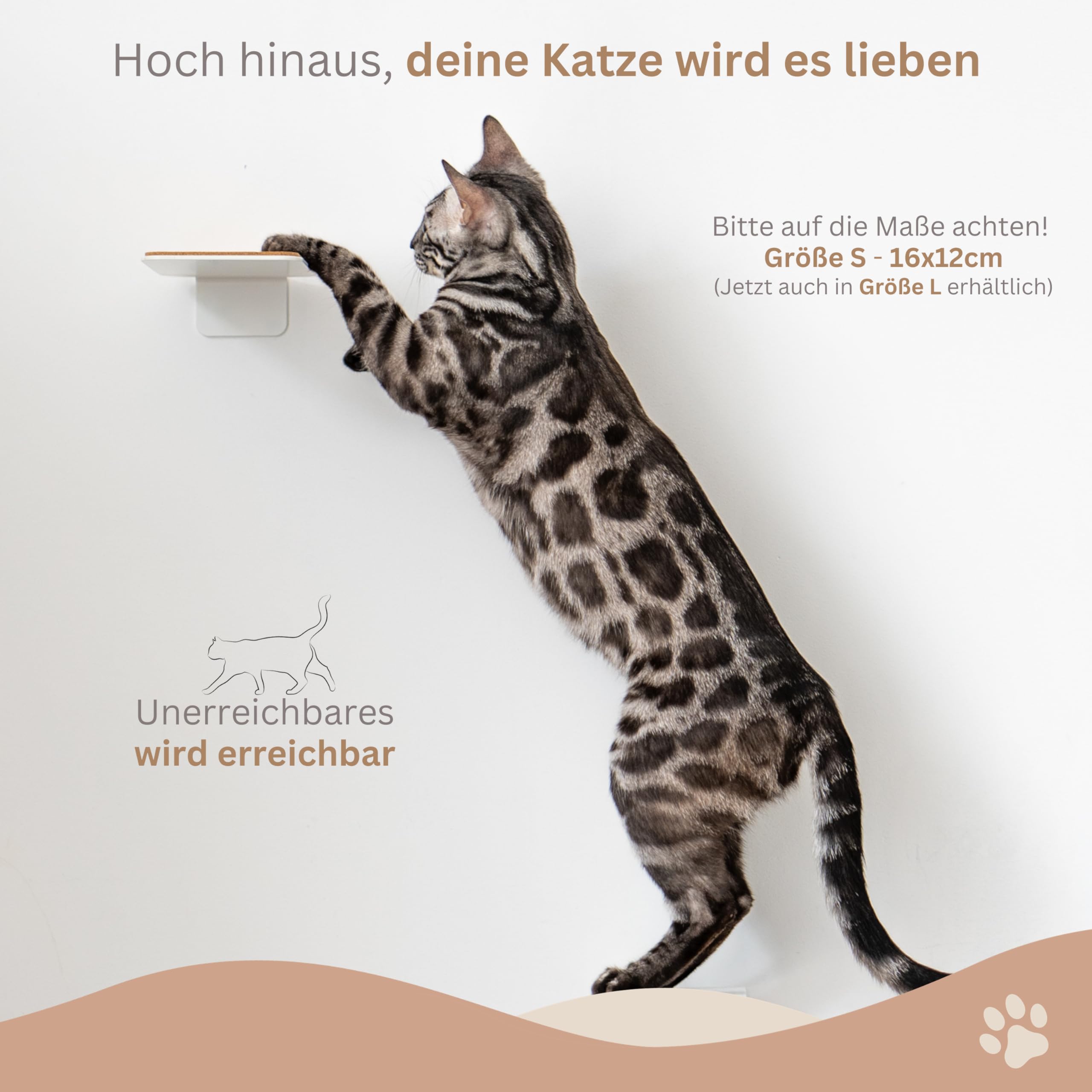 AZANO®️ Katzentreppe 3er Set | Kletterwand Katzen | Katzenleiter Wand [Modernes Design aus Metall] | Katzentreppe Wand | Katzenleiter | Katzenmöbel zum Klettern | S 16x12cm | (Weiß - Kork)