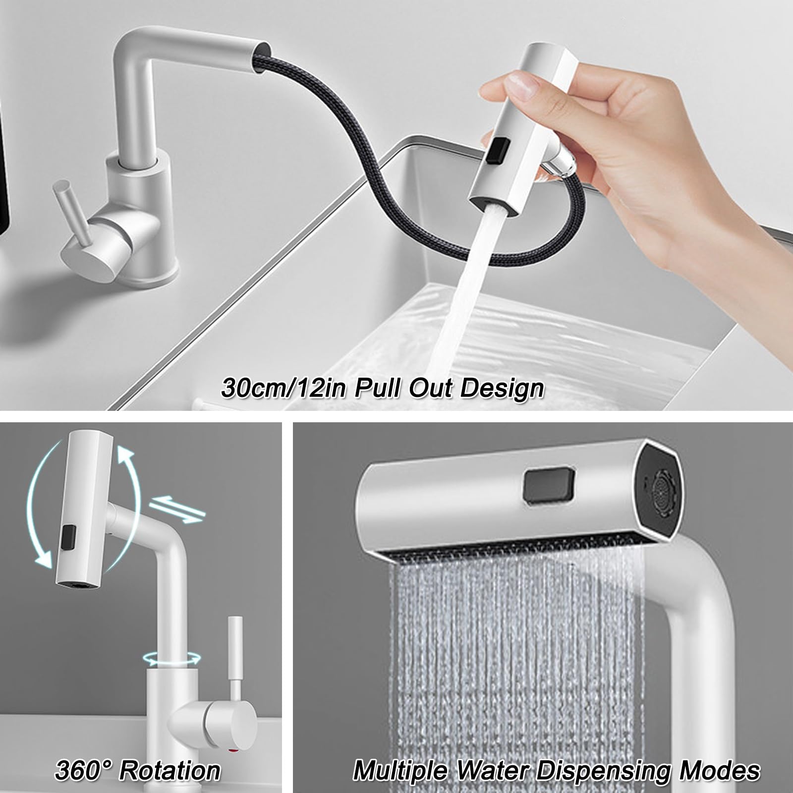 Fregadero de lavandería con grifo extraíble y tabla de lavado, lavabo de cerámica para lavandería, baño, balcón