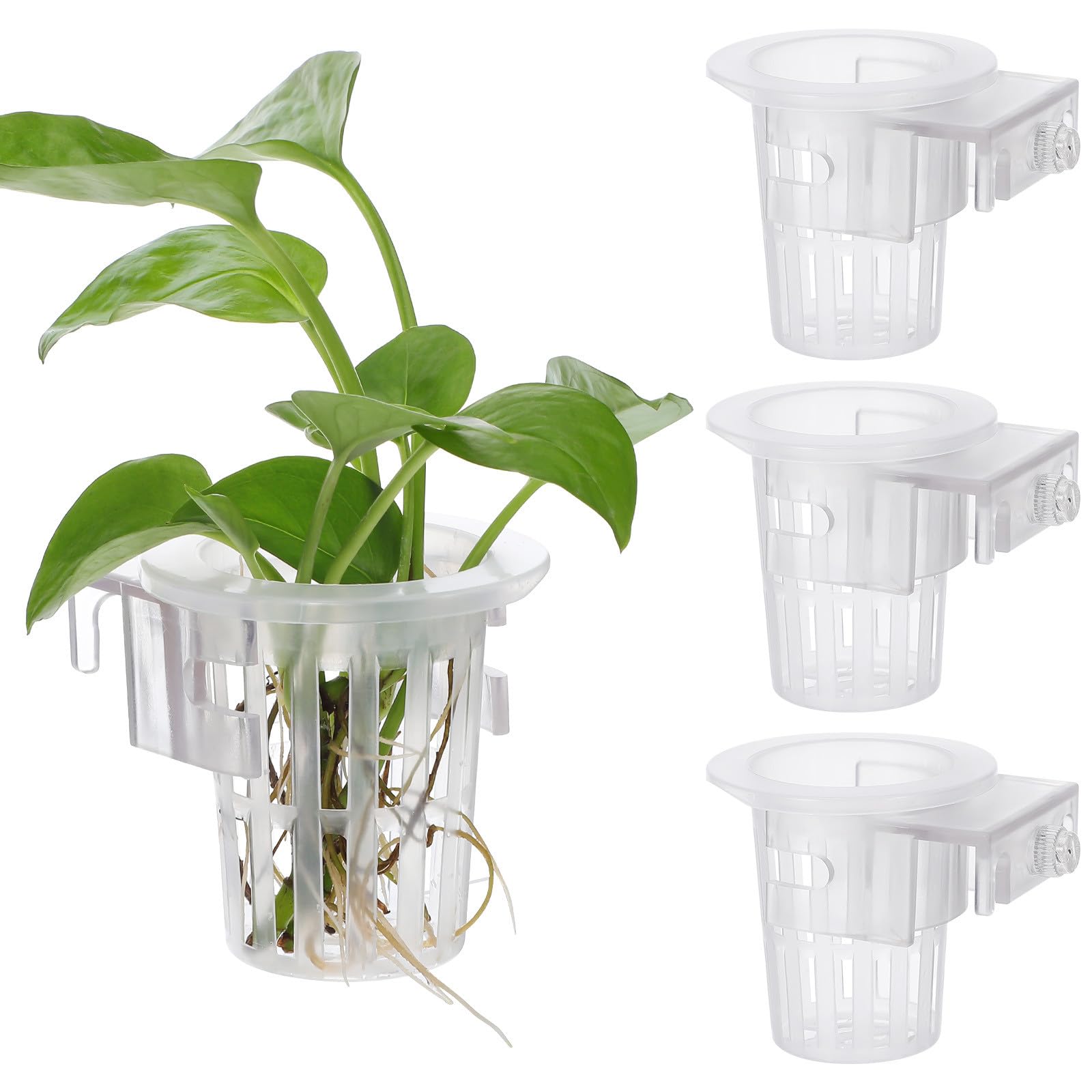 SUPVOX 4-pack Aquarium Hanging Holders with Suction Cups - Fish Tank Botanical Pots - Optimized for Aquatic Growth & Decoration