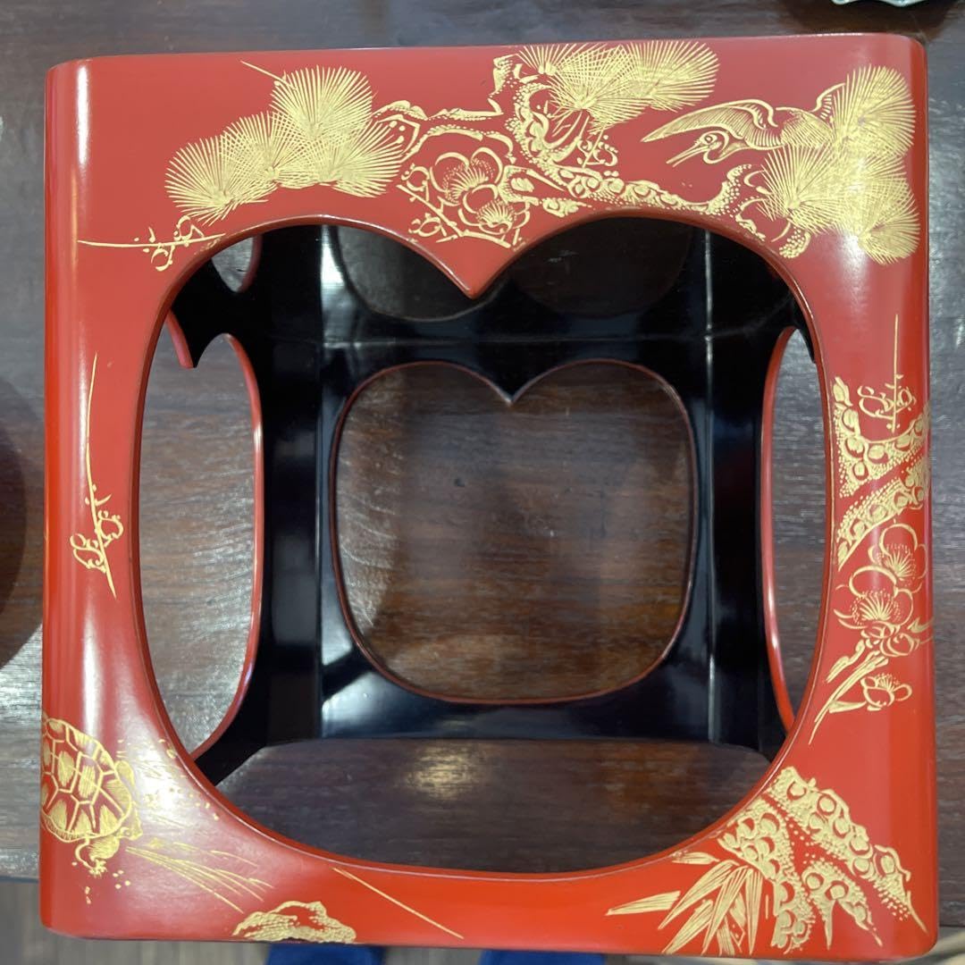 明治時代輪島塗盃と台沈金蒔絵豪華極上お正月向き