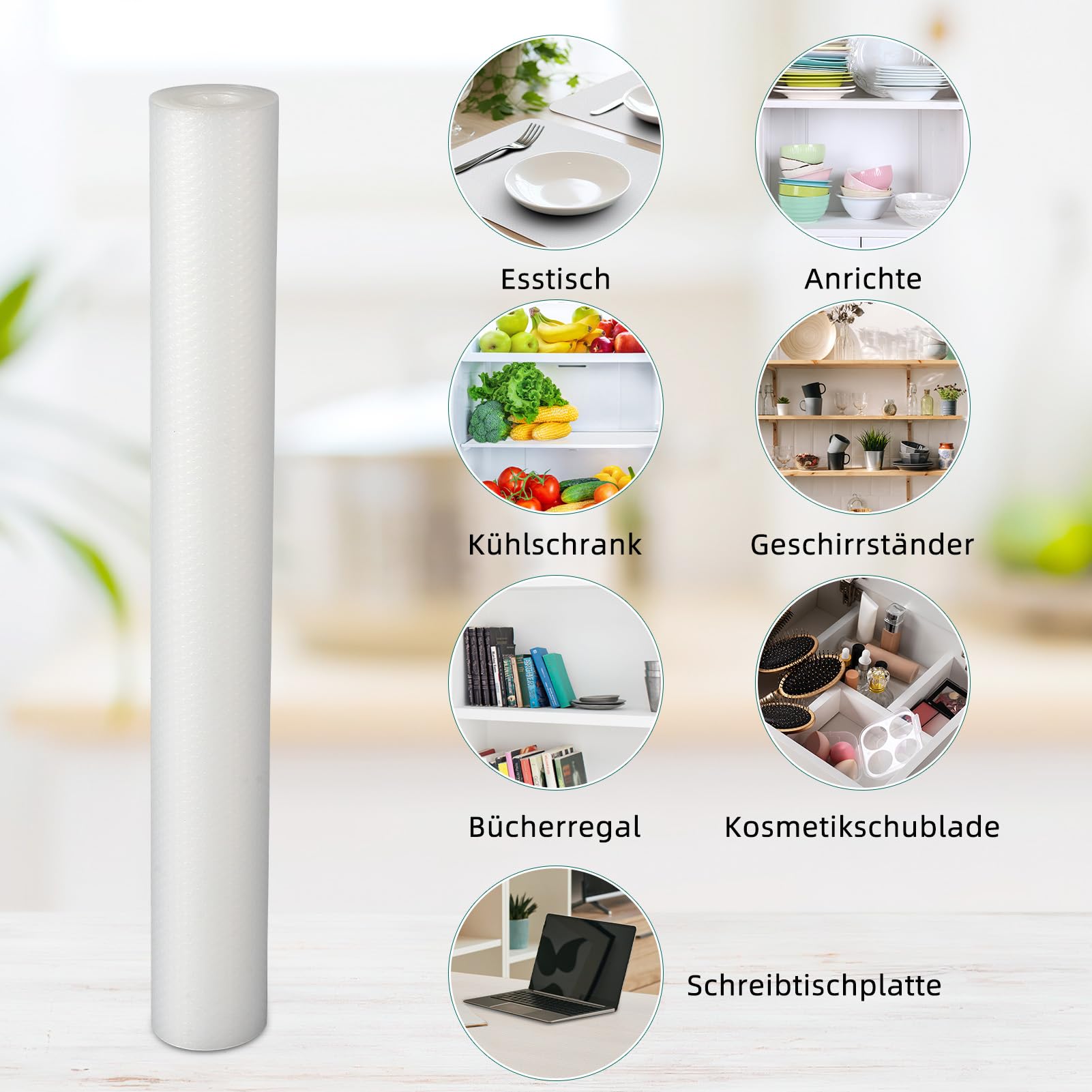 HAUSPROFI Schubladenmatte für Regale Schränke Schubladen Kühlschranke Hause Büro, 50x600cm Zuschneidbar, Transparent Weiß