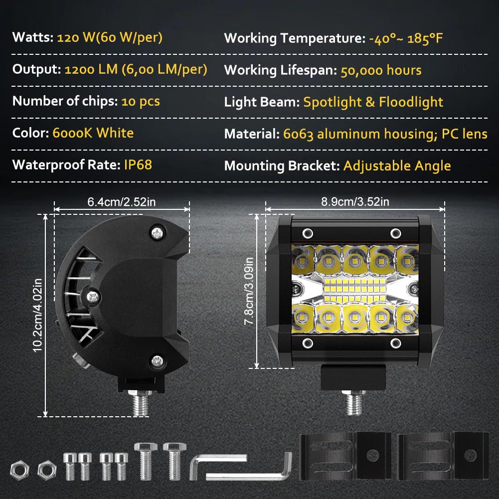 Faro da lavoro, 2 pezzi, 12 V, 60 W, 1200 lm, lampada da lavoro, 10 cm, 6000 K, luce bianca, barra LED, per auto, camion, trattore, quad, veicoli barche