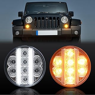 LED Turn Signal Light Compatible with Wrangler 2007-2018 JK JKU Unlimited, Amber Turn Signal Lights White Daytime Running Lamps, DRL Front Grill Indicator Parking Light, Clear Lens