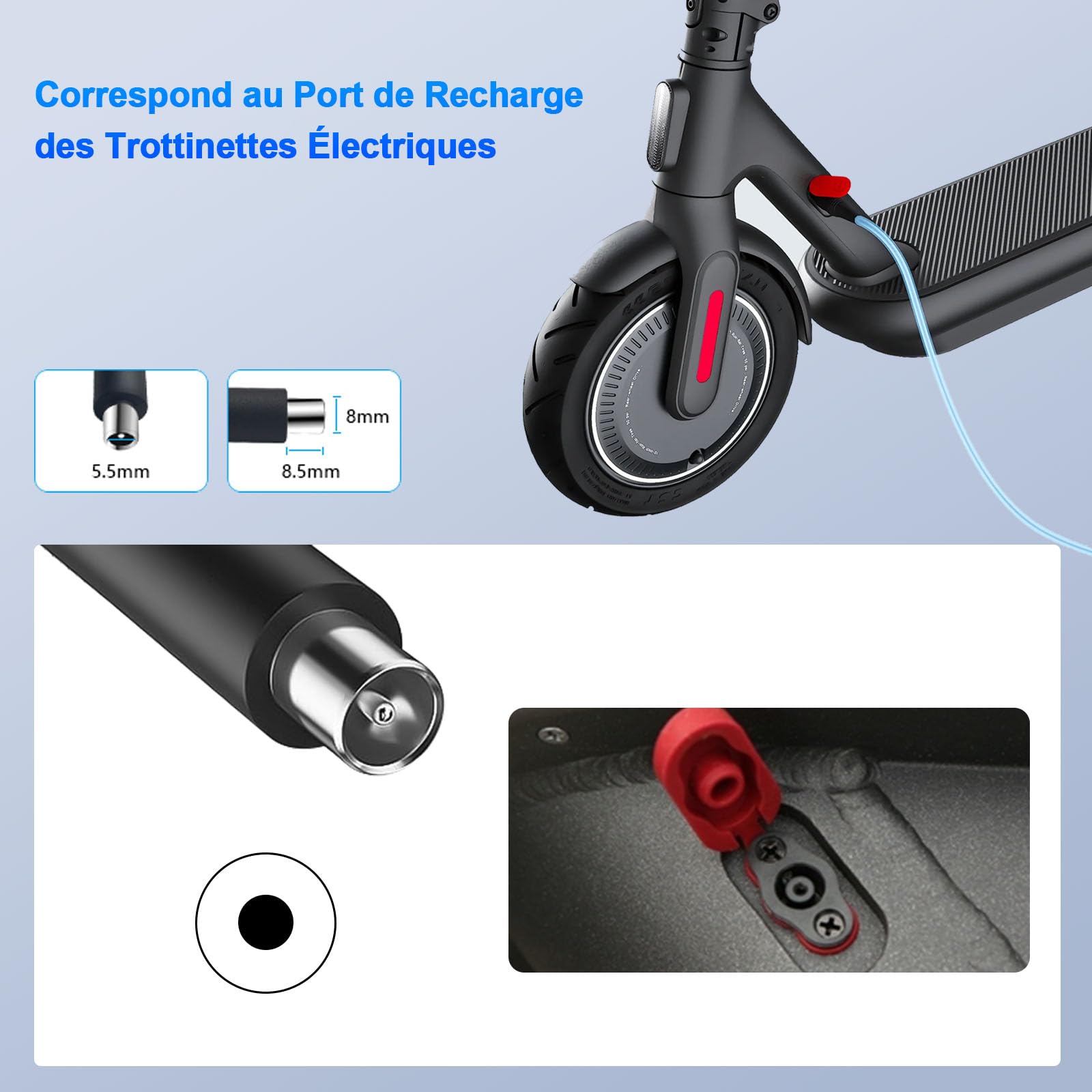 Chargeur pour Xiaomi M365 / Segway Ninebot F2 Pro E/Max G30/G30LP/G2/G2D/ES1/ES2/E25/f20d/f30d/f40d Accessoires de Trottinette électrique 42 V 2 A Adaptateur de Chargeur