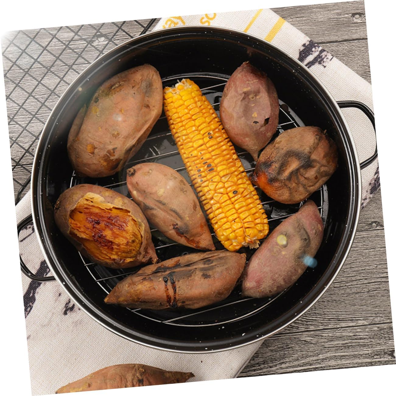 Cabilock Multi-Function Roasting Pot with Smoke Vent Non-Stick Baked Chestnut and Roasted Corn Container Sturdy Kitchen Roasting Pot for BBQ and Outdoor Cooking