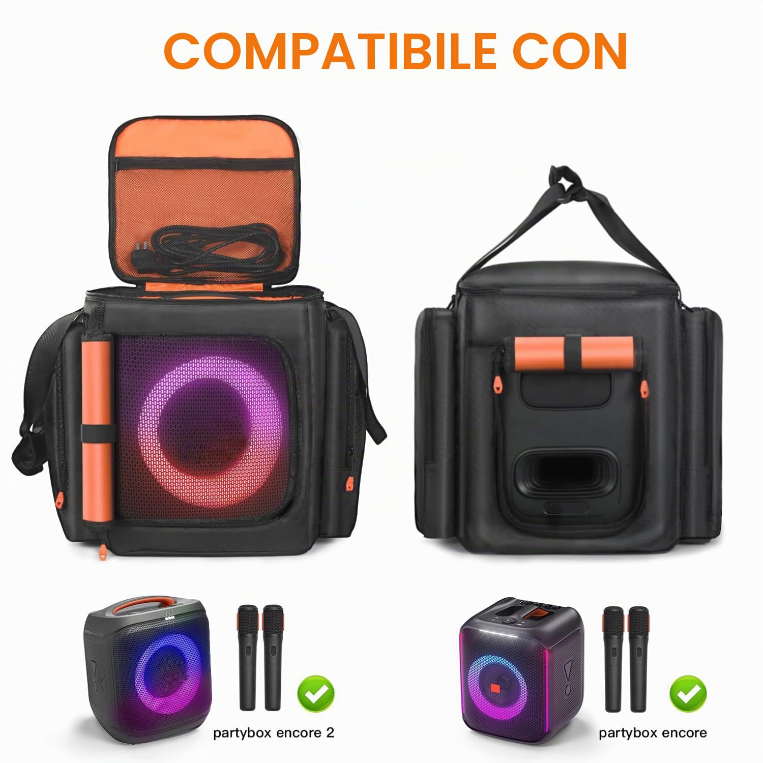 Custodia da viaggio per altoparlanti, compatibile con JBL Partybox Encore Essential/Essential 2, custodia da viaggio con tasche per caricabatterie, accessori per microfono