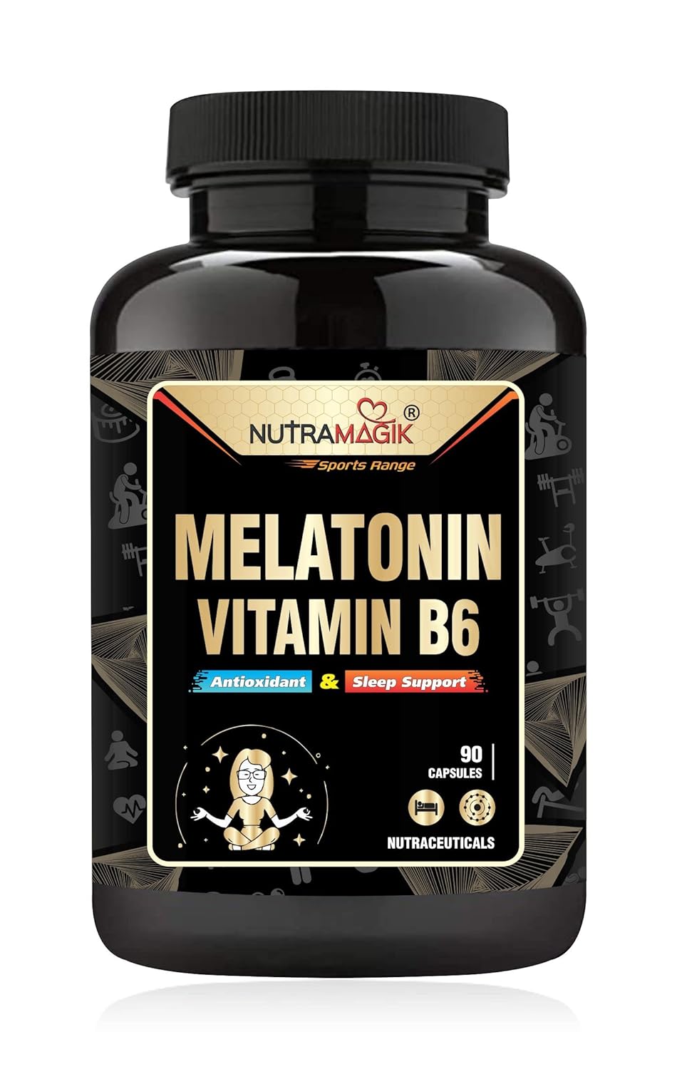 NUTRAMAGIK Melatonin Vitamin B6,for Mood, Stress, and Sleep Support, 90
