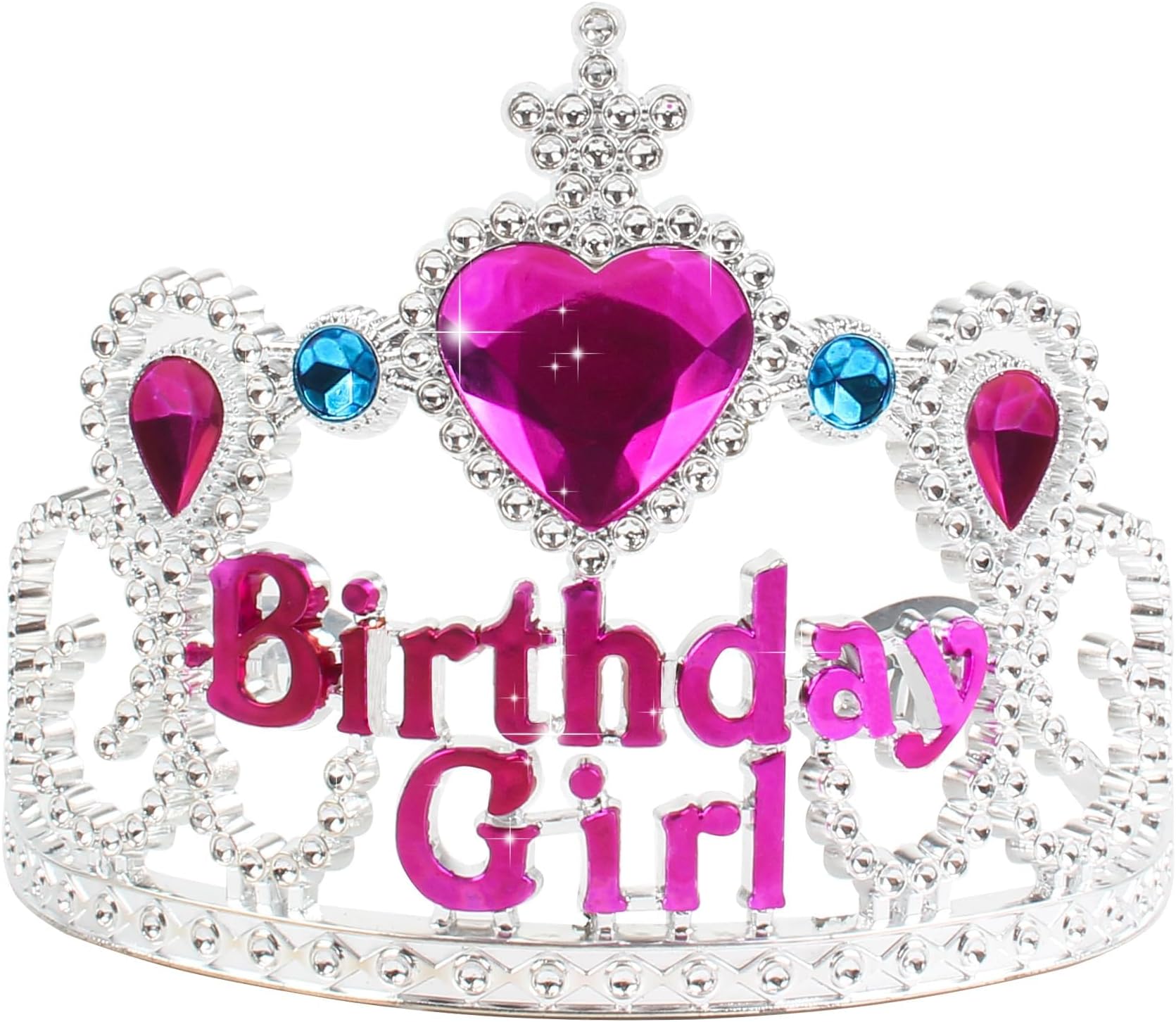 Birthday Crown for Little Girls Birthday Girl Headband Silver Pink Princess Crown with Combs Princess Party Supplies Happpy Birthday Tiara Gift for Kids Toddlers Girls