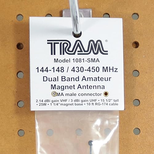 Miniatura 4 de Tram Antena magnética de doble banda 1081-SMA 144MHz/430MHz con conector SMA-macho