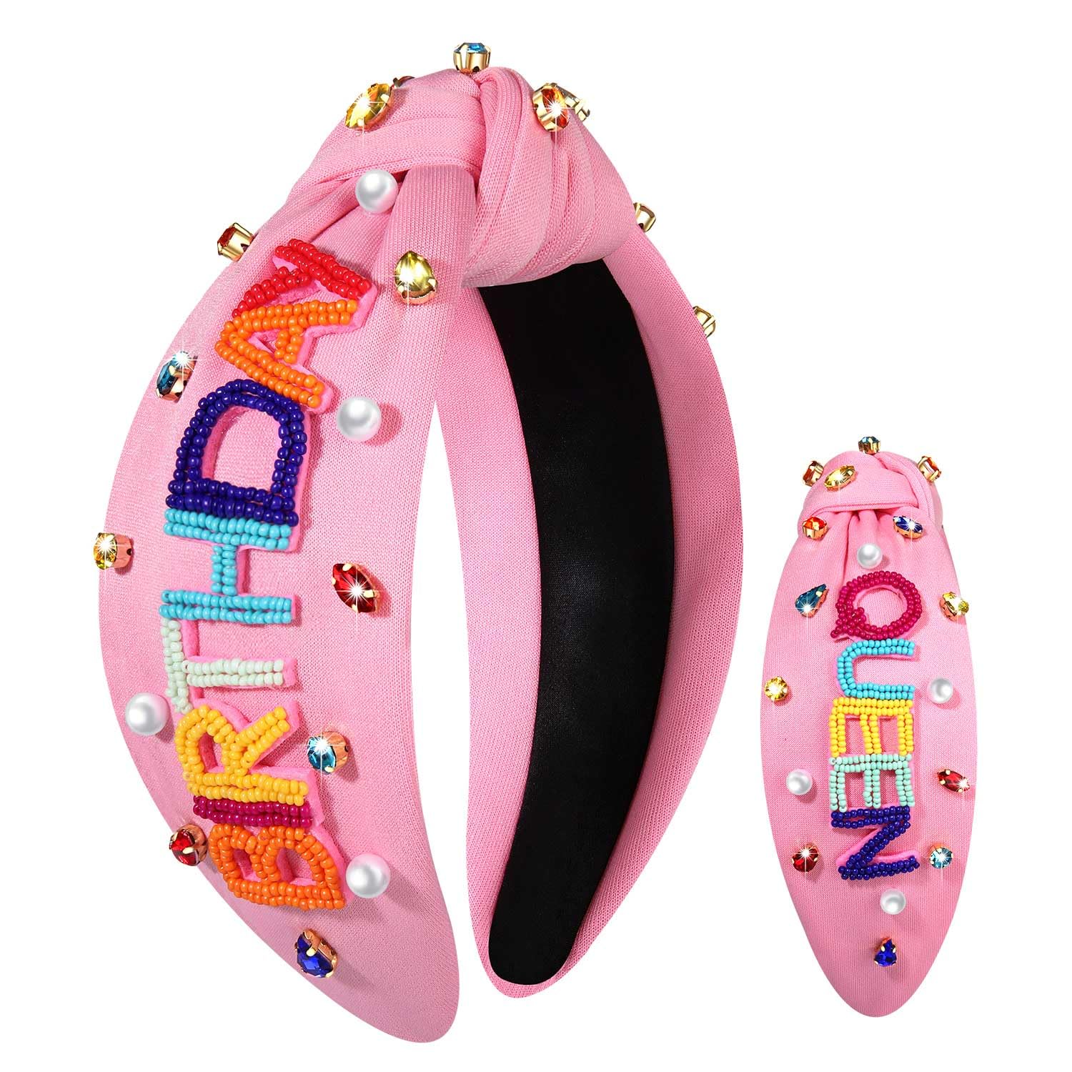 YAHPERN Birthday Headband for Women Beaded It’s My Birthday Knotted Headband Embellished Rhinestone Crystal Top Knot Headbands Crown Hair Accessories