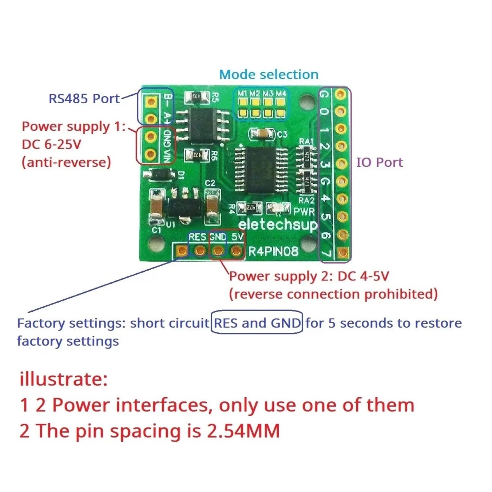 Modulo relè PLC Scheda di espansione 8CH DC 5V 12V 24V Modbus di ingresso e uscita PLC HMI IO Scheda di espansione R4PIN08 RS485 Scheda centrale pin da 2,54 mm(8DO,Only Board)