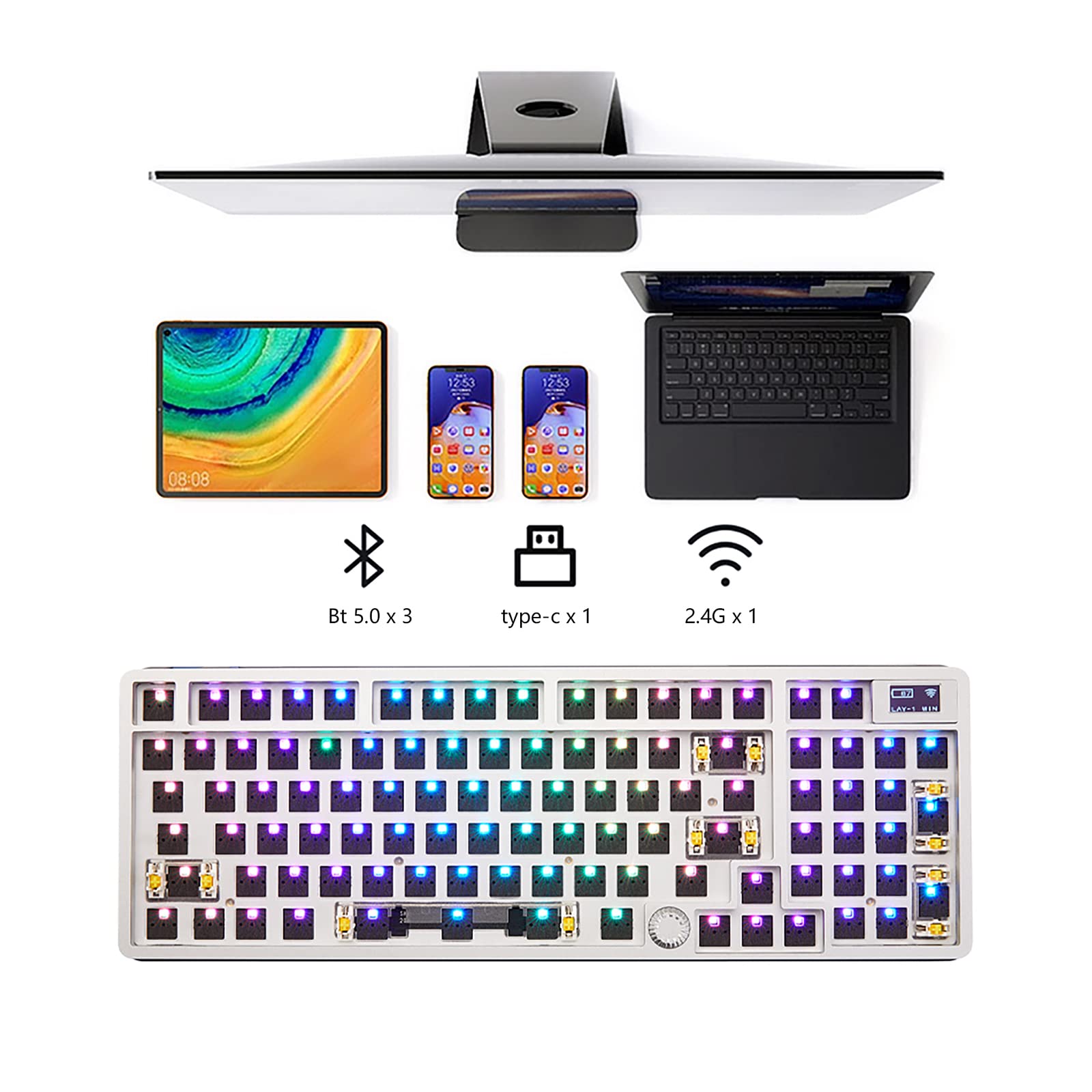 DRAOZA Gasket Structure,RGB Modular DIY Mechanical Keyboard, Hot Swappable 3pin/5pin Switch Keyboard Kit(Green) : DRAOZA Gasket Structure,RGB Modular DIY Mechanical