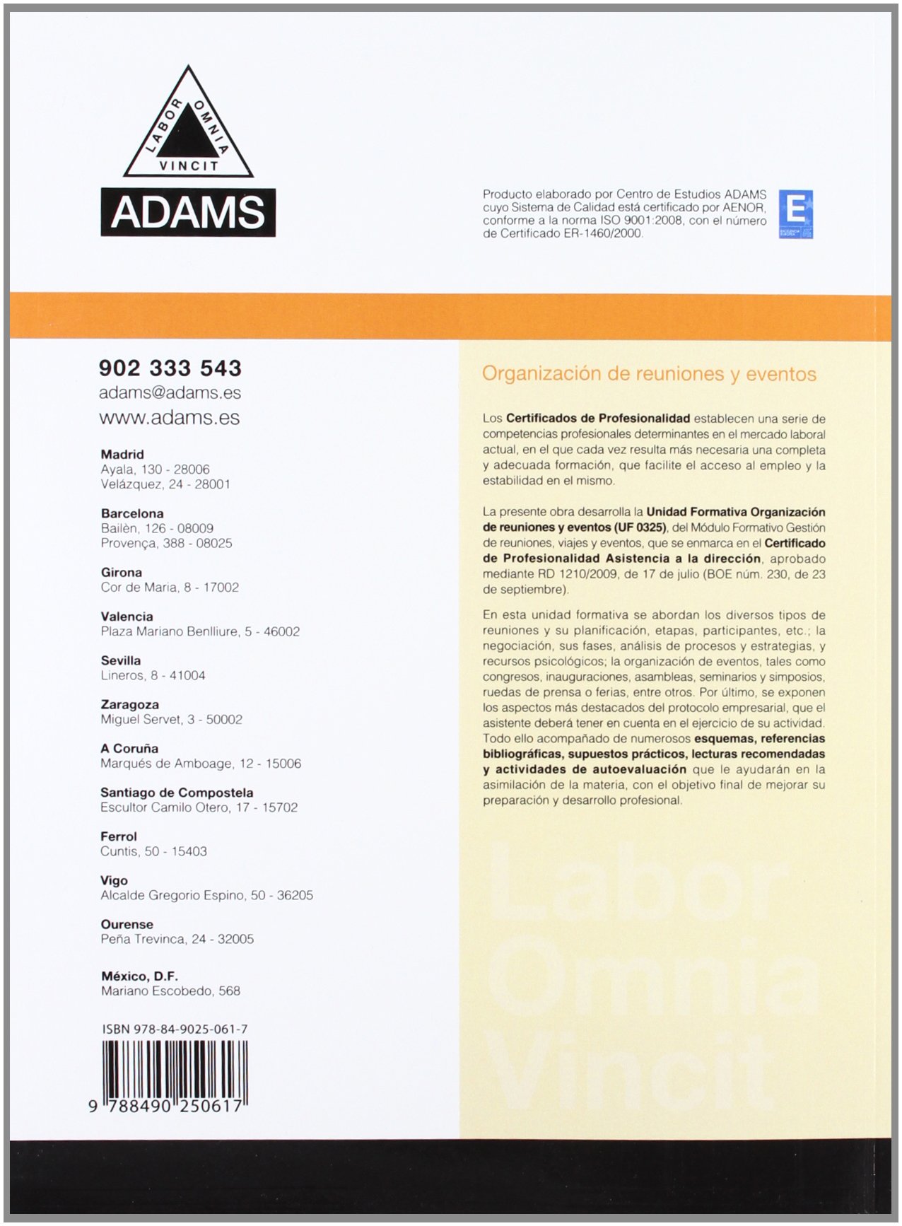 Organización de reuniones y eventos : certificado de profesionalidad asistencia a la dirección