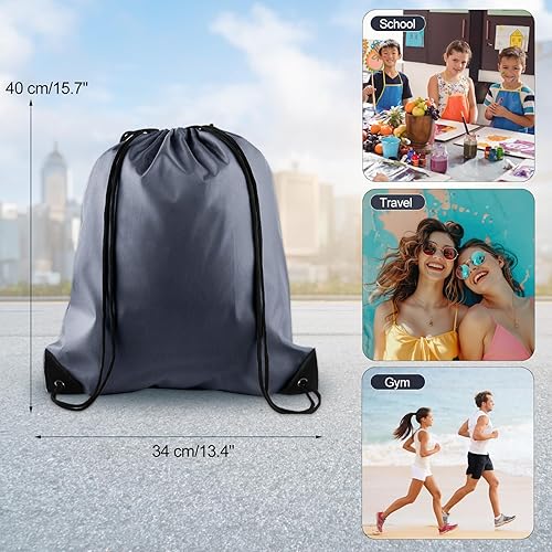 Miniatura 4 de KUUQA Mochila con cordón a granel, bolsas de almacenamiento para deporte, gimnasio, viajes, Gris, Viajar