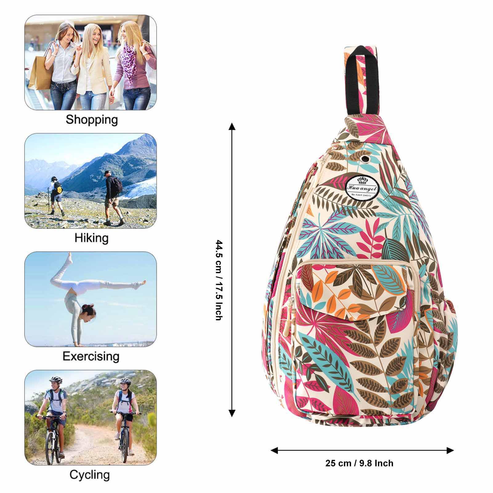 HUA ANGEL Sac Poitrine Homme Femme ave Bandoulière & Multi Poches Léger Petit Sac de Sport en Nylon Sac Bandoulière à Dos Anti-vol pour Voyage Travail Cyclisme Moto Running Gym Pickleball - 5
