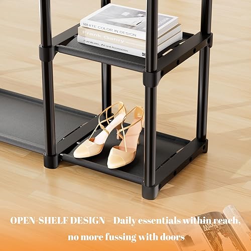 Vista 5 de Mavivegue Armario portátil de 4 niveles con estantes y barra para colgar, armario portátil para dormitorio, armario, dormitorio, perchero de ropa